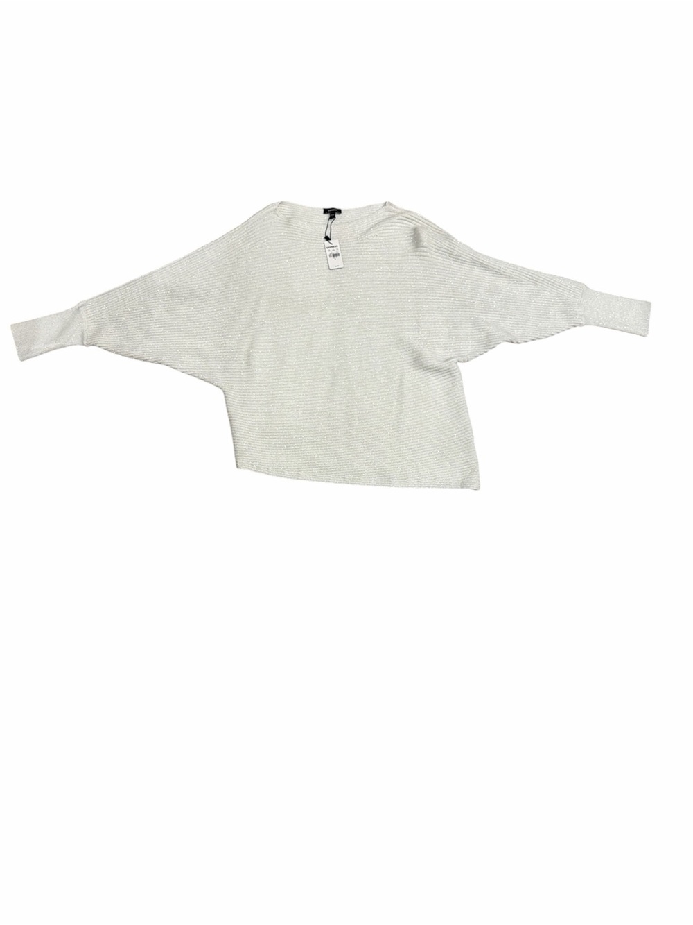 Express Neutral White with Silver Sparkle Wide-Sleeve Crew Sweater